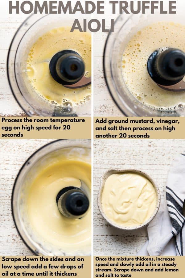 collage of steps to make truffle aioli