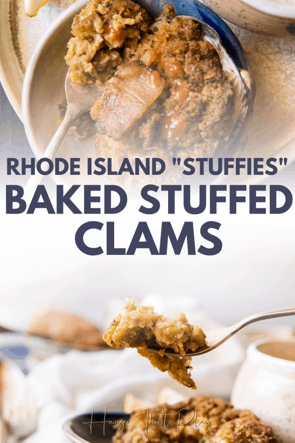 collage of baked stuffed clam photos