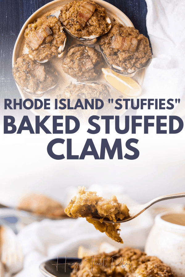 collage of baked stuffed clam photos