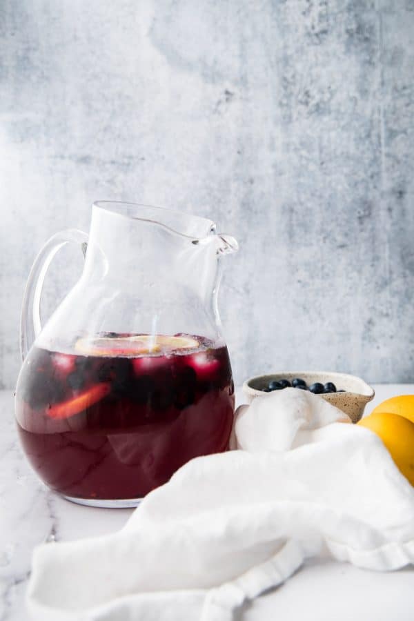 pitcher of blueberry lemonade