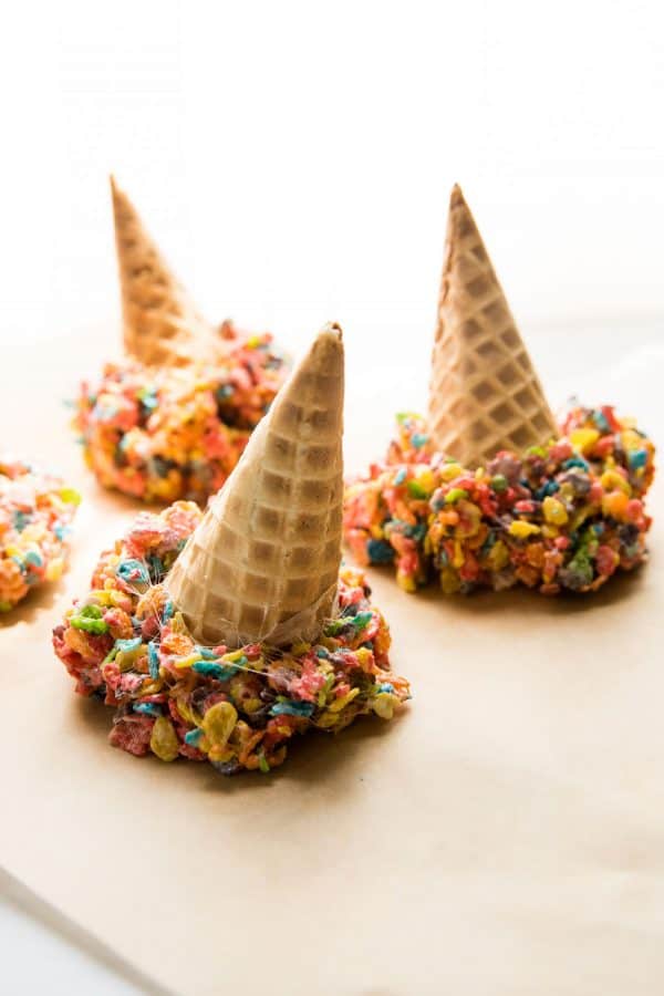 fruity pebble cereal treat coated waffle cones