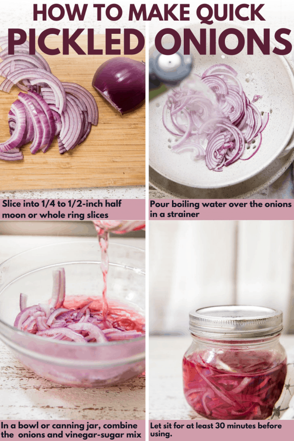 collage of steps to make pickled onions