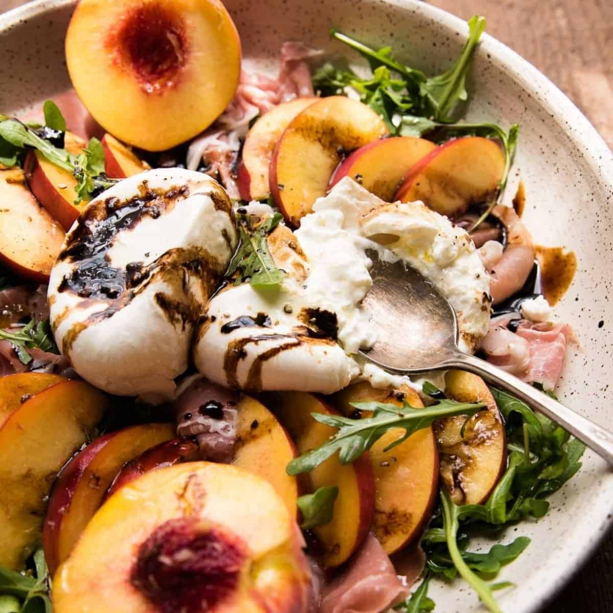 Peach Burrata Salad with Prosciutto and Arugula Hunger Thirst Play