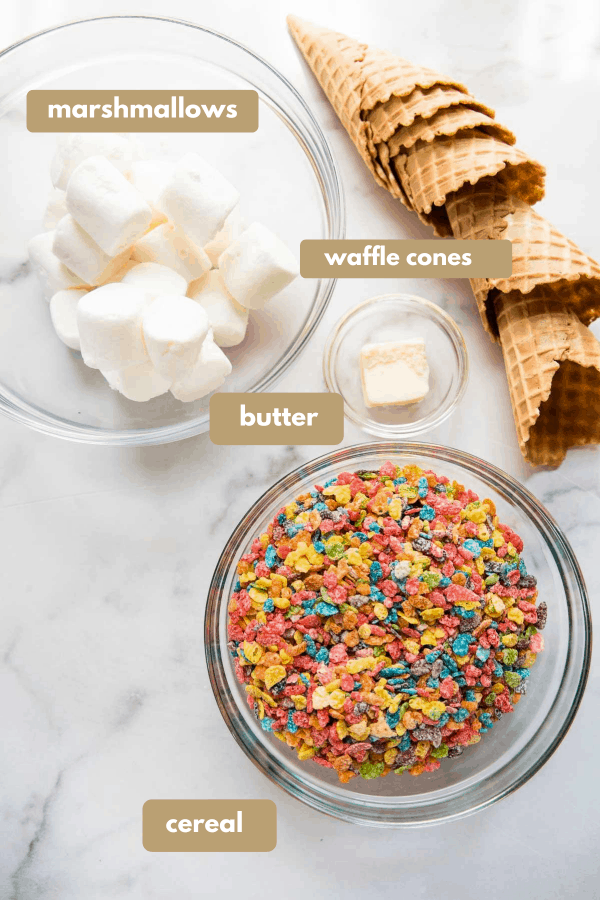 labeled ingredients for decorated waffle cones