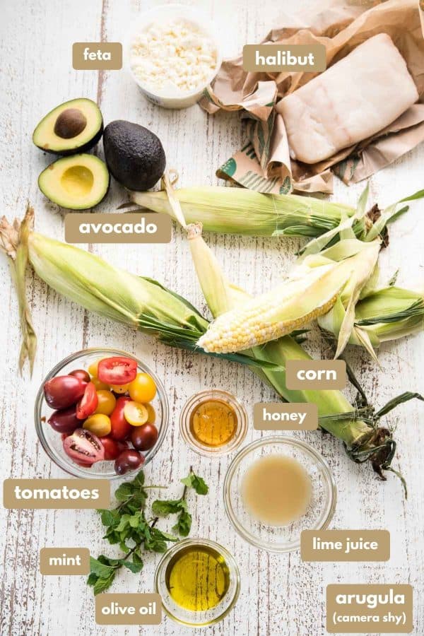 labeled ingredients for corn avocado salad