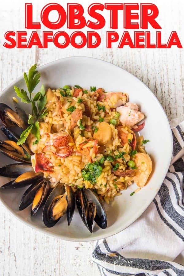 rice, lobster and mussels in a bowl