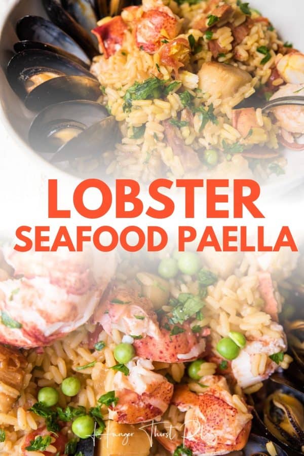collage of seafood paella