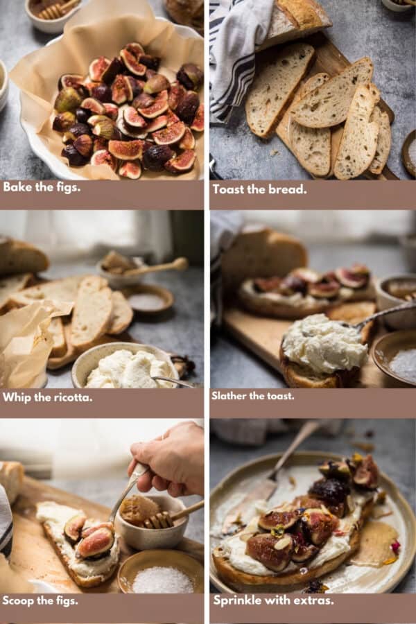 process shots for how to make whipped ricotta toast