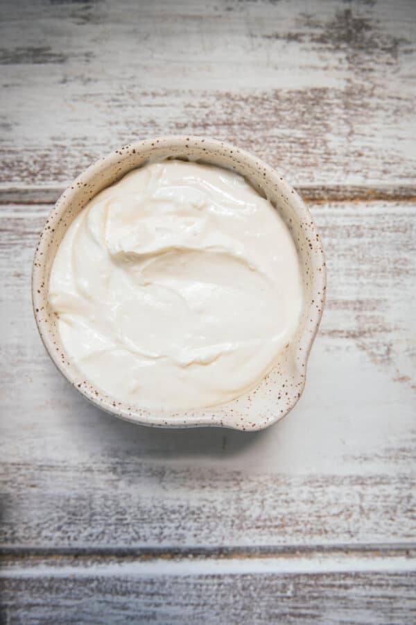 close up of vanilla cream dip