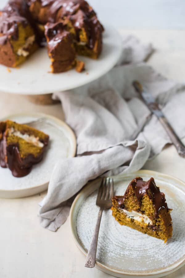 slices of pumpkin bundt cake on plates