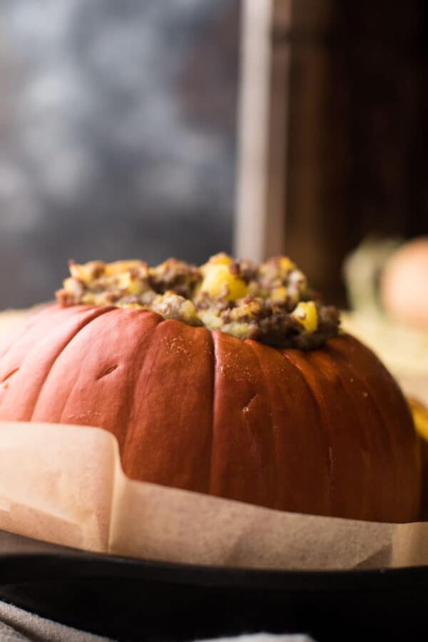 close up of stuffed pumpkin