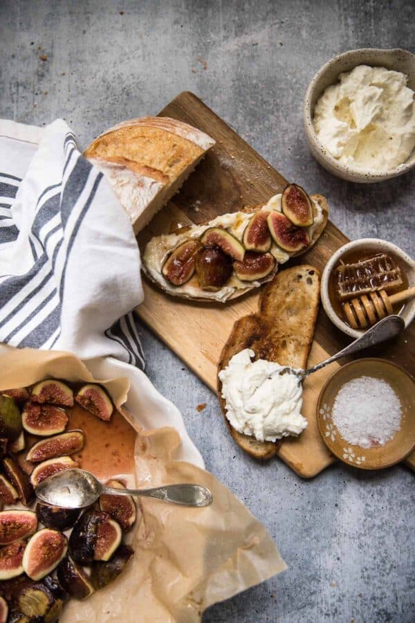 sliced sourdough with whipped ricotta