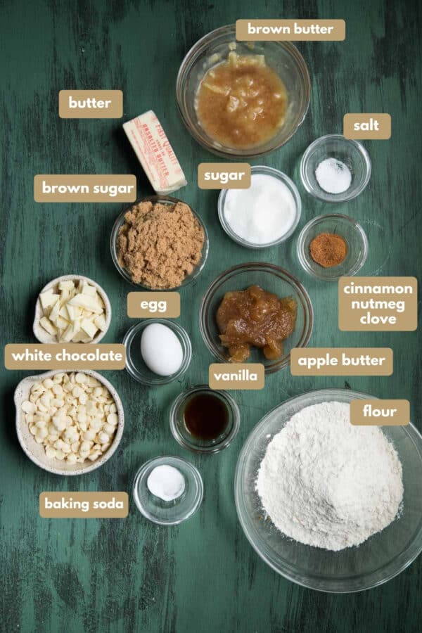 labeled ingredients for apple butter cookies