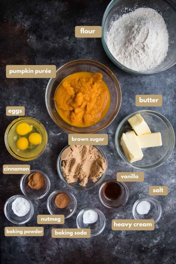 labeled ingredients for pumpkin bundt cake