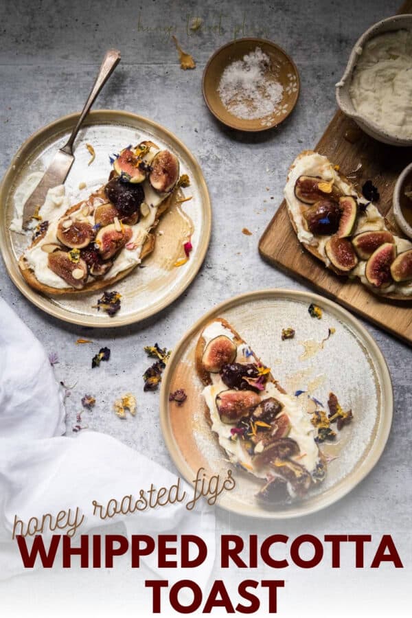 overhead of toast with figs on plates