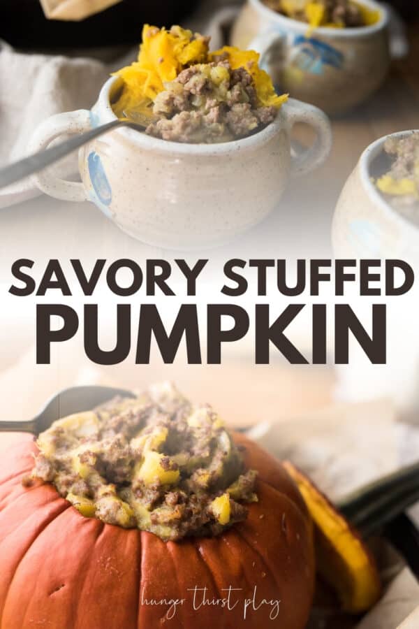 collage of savory stuffed pumpkin photos