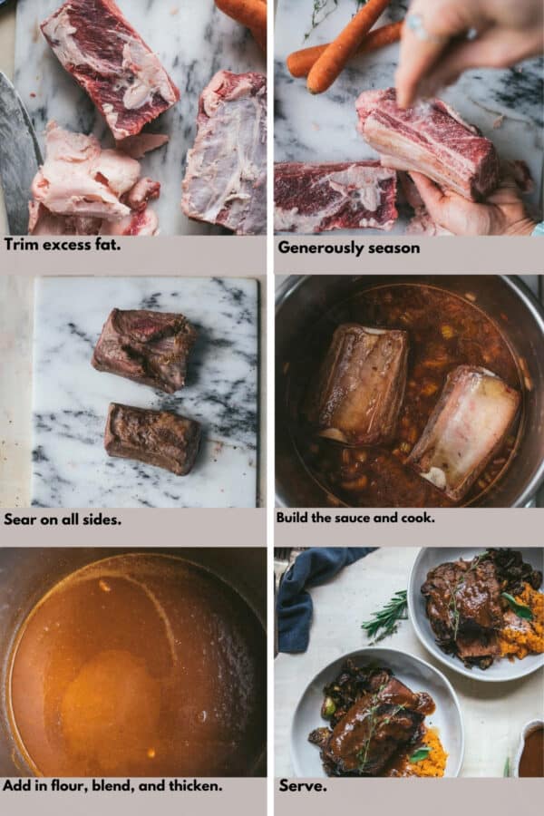 collage of process shots to make instant pot braised short ribs.