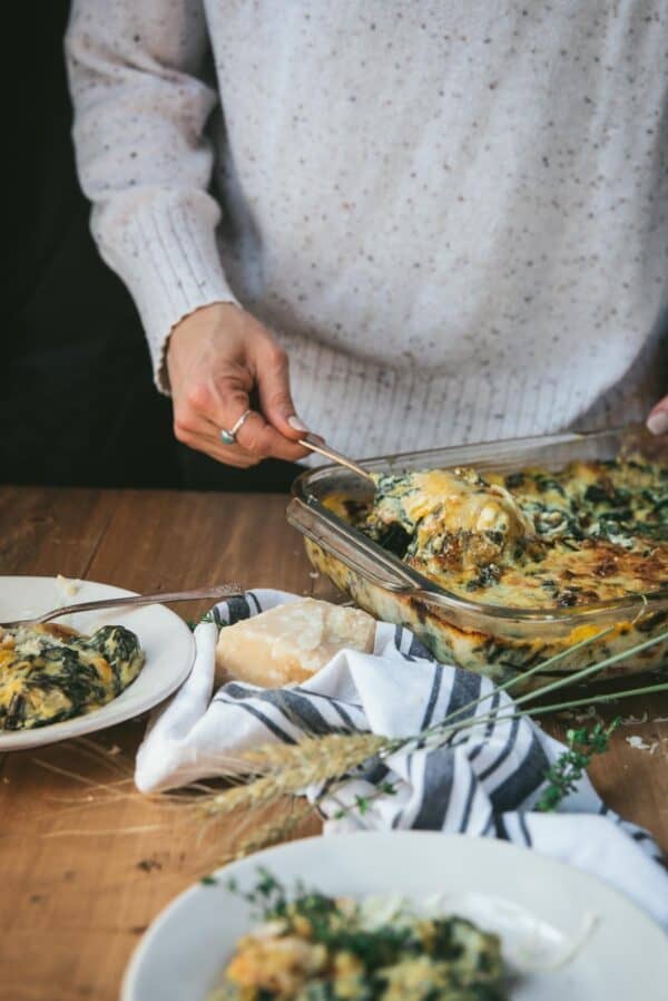 serving up chard gratin on side plates