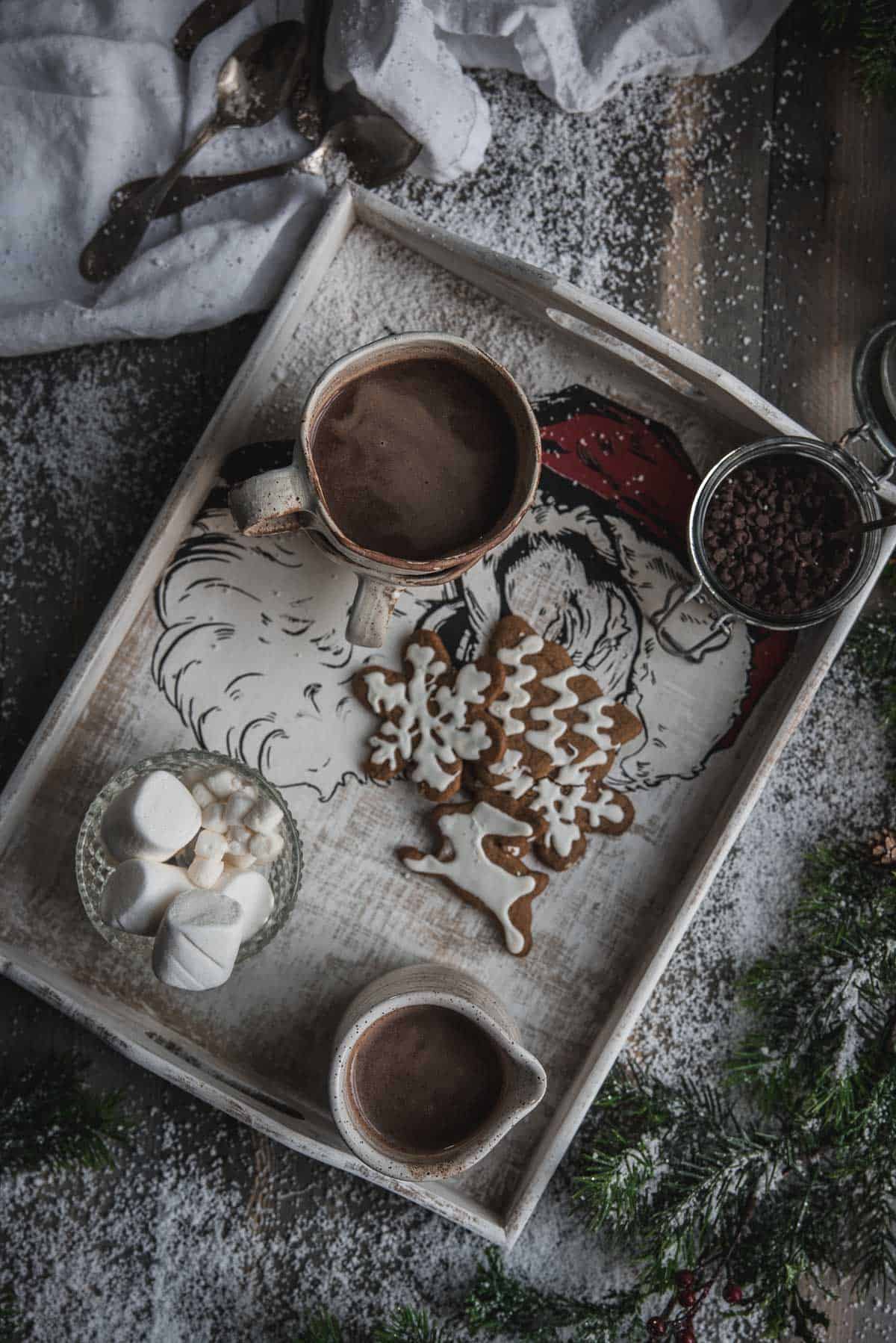 gingerbread hot chocolate on a tray