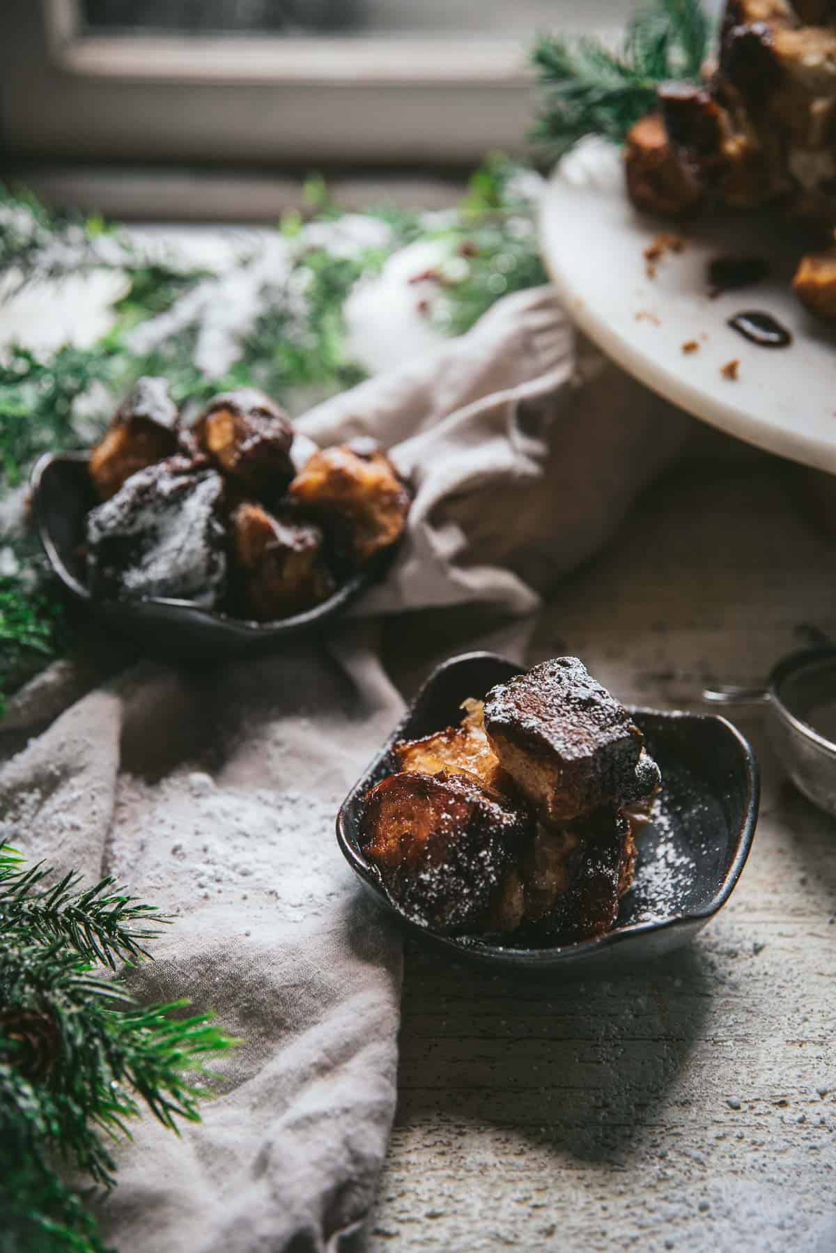 pieces of monkey bread in dishes