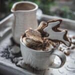 hot chocolate topped with toasted marshmallows and gingerbread cookie