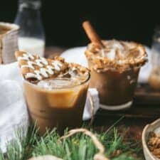 side angle gingerbread cocktails with gingerbread garnishes