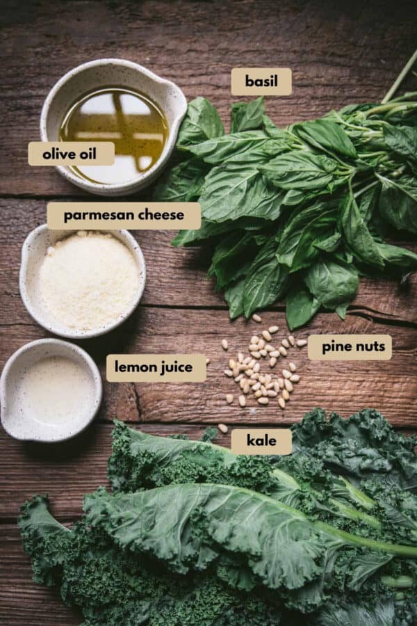 labeled ingredients for kale pesto