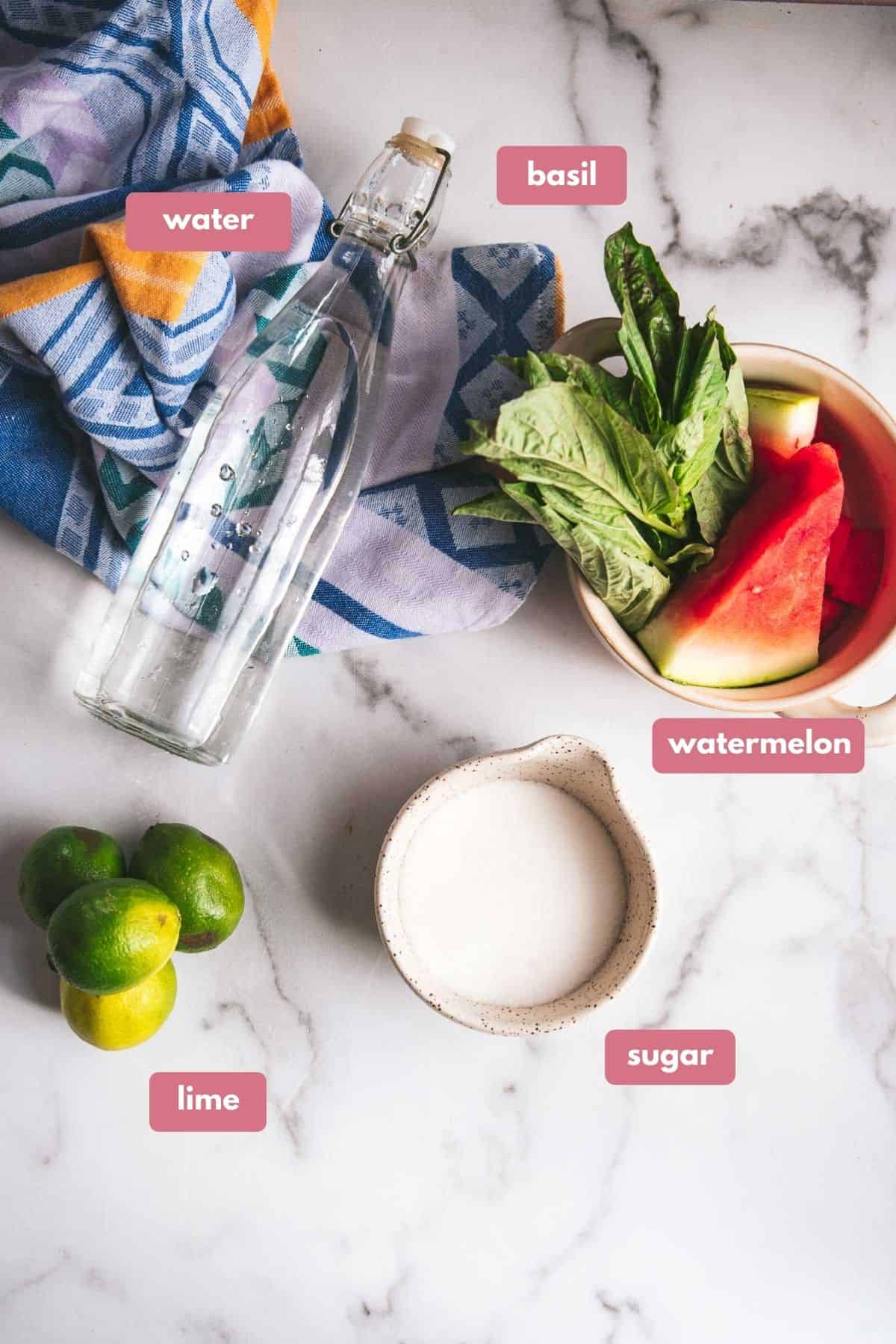 labeled ingredients for watermelon limeade