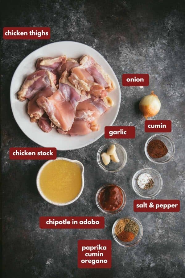labeled ingredients for pressure cooker chipotle chicken