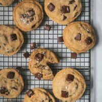 baked chocolate chip cookies on a cooling rack