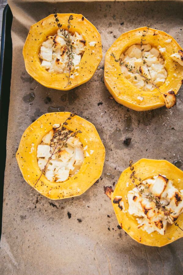 roasted squash in a sheet tray