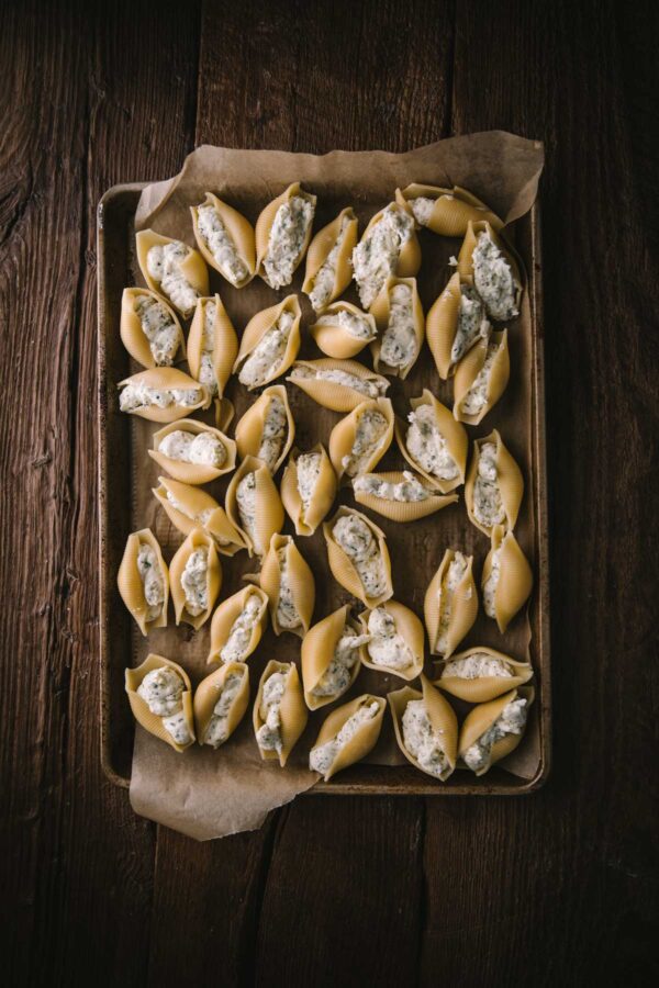 stuffed shells on a tray
