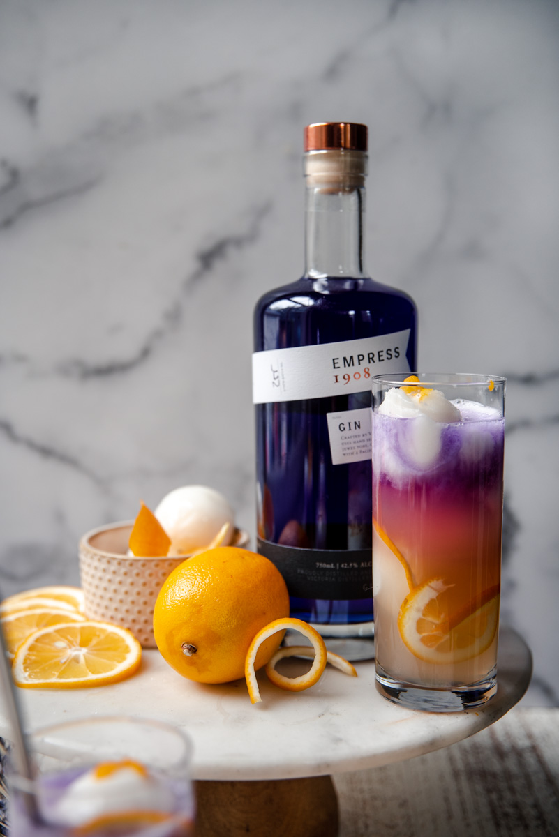 gin float next to a bottle of empress gin