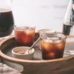 cold brew coffee in short glasses with ice cubes