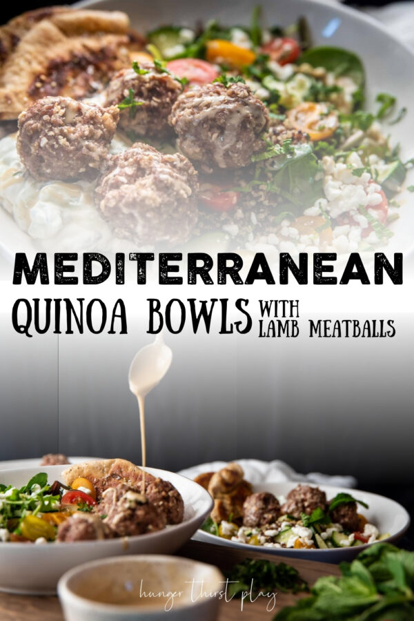 collage of quinoa bowl images with mediterranean ingredients