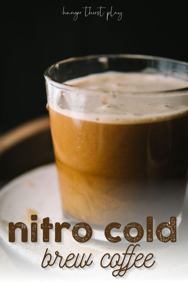 close up of nitro cold brew settling in a glass