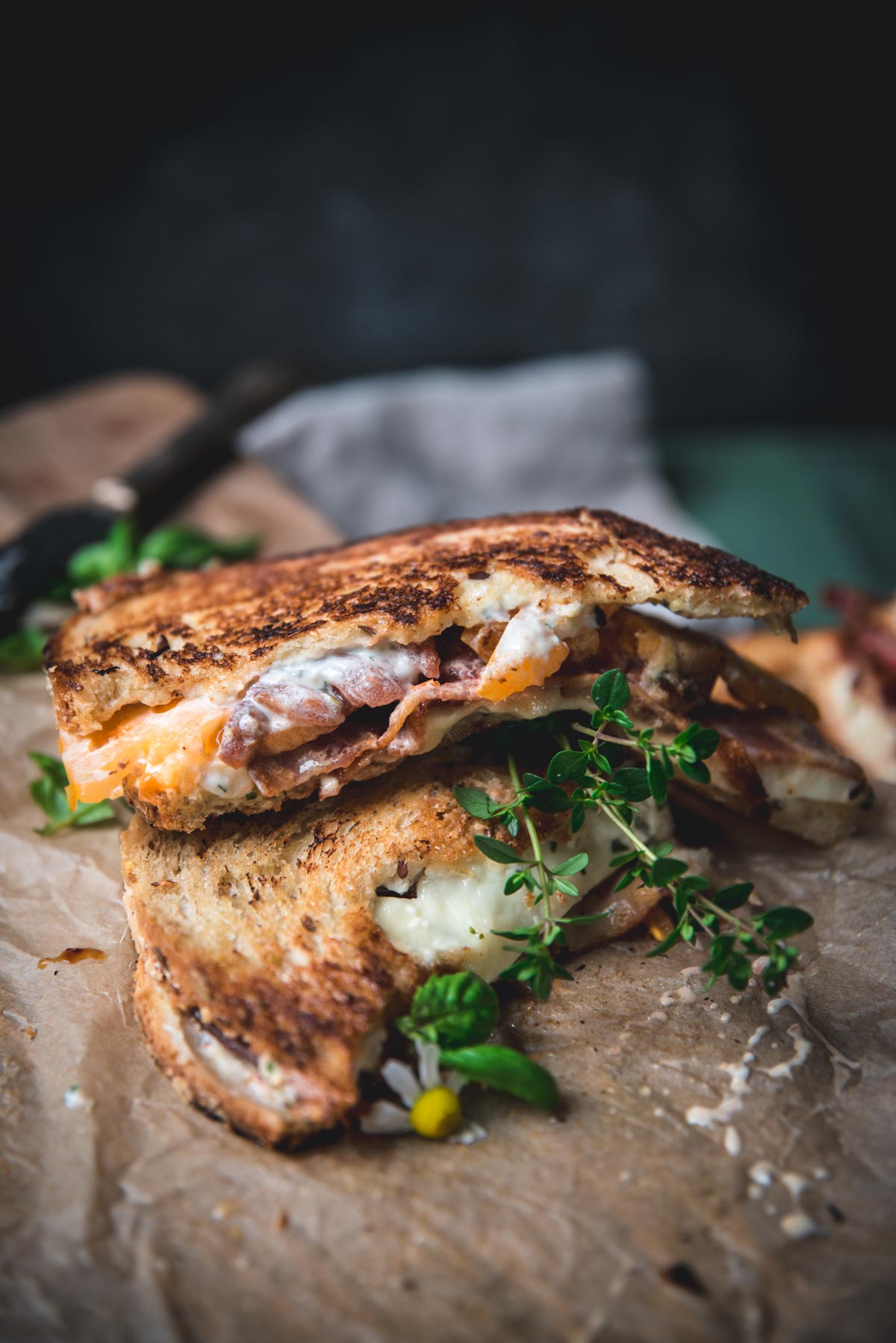 heirloom tomatoes on a bacon melt sandwich