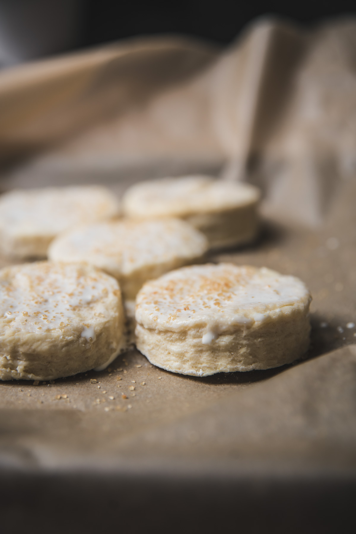 side angle of layers of uncooked biscuits