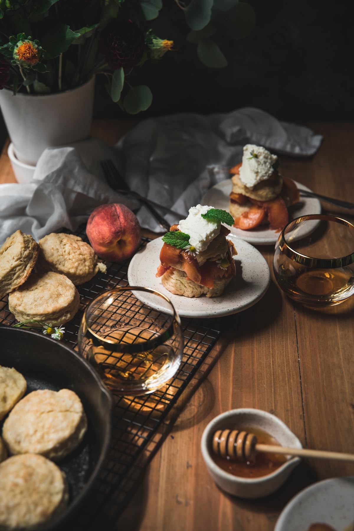 side angle of peach shortcakes