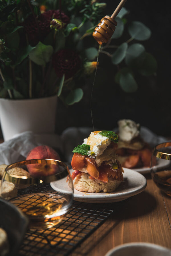 Honey Whiskey Peach Shortcakes - Hunger Thirst Play