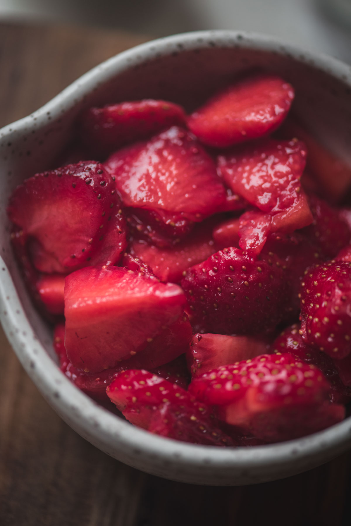 close up of sliced strawberries