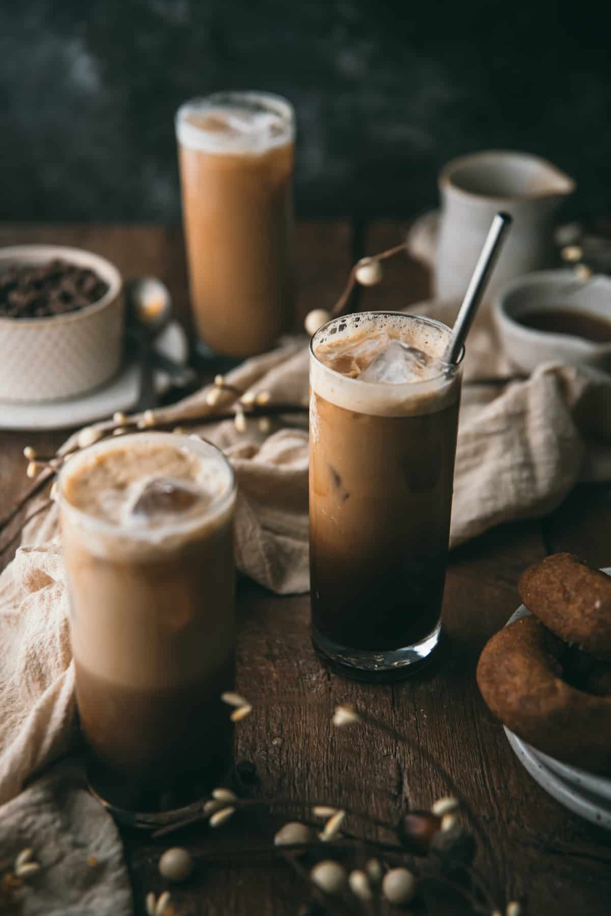 iced maple lattes in glasses
