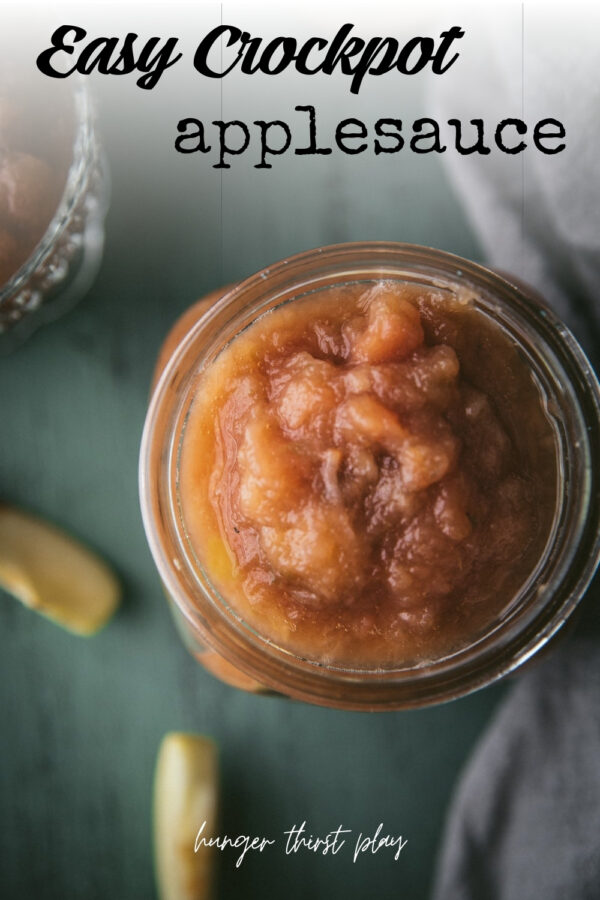 overhead angle of fresh applesauce in a jar