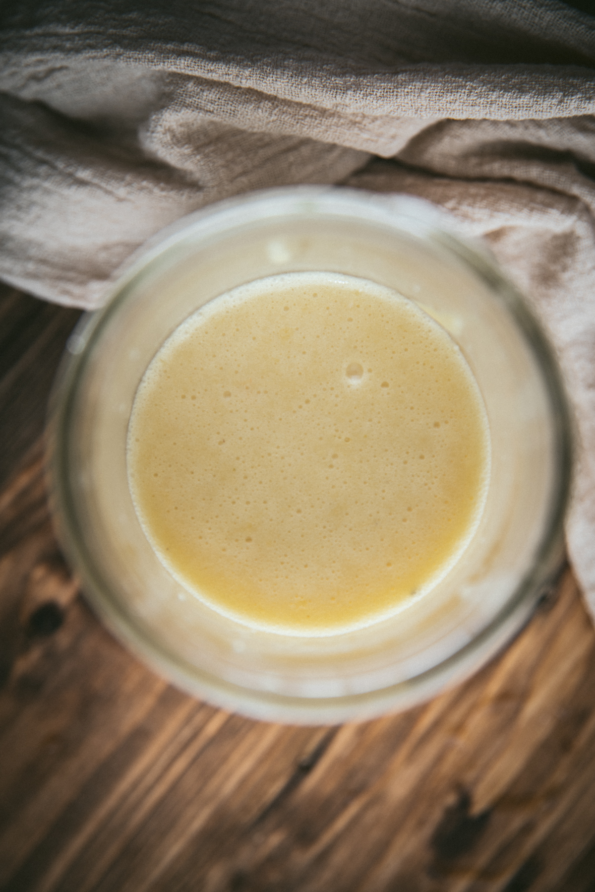 close up overhead of dressing in a mason jar