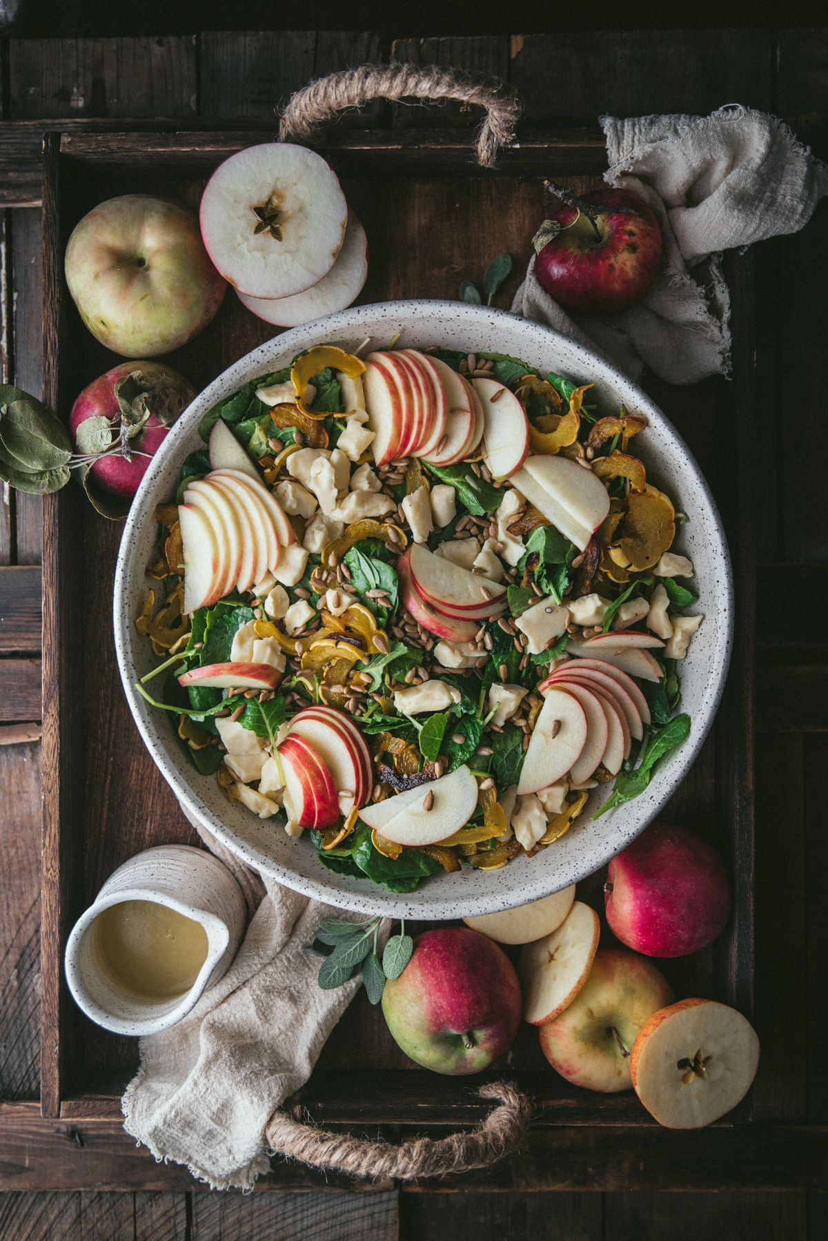 overhead of apple and cheddar salad