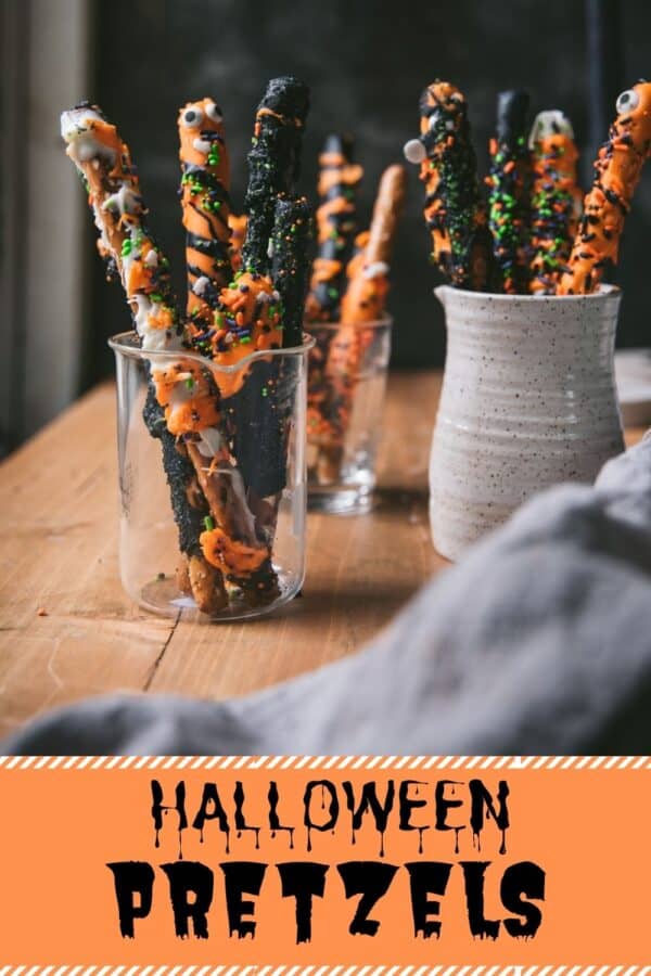 chocolate covered pretzels in glass holders