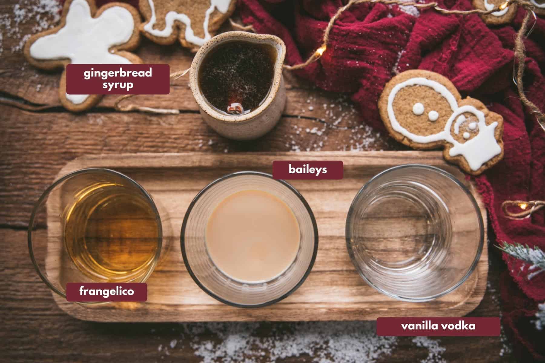 labeled ingredients for gingerbread martini