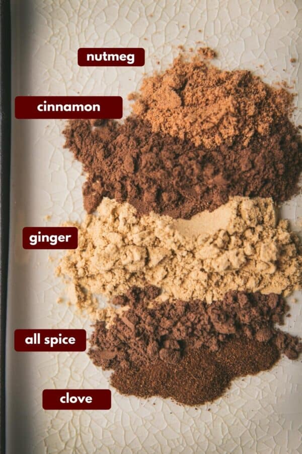 labeled ingredients for homemade gingerbread spice mix