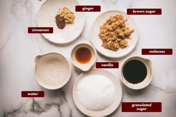 labeled ingredients for gingerbread syrup