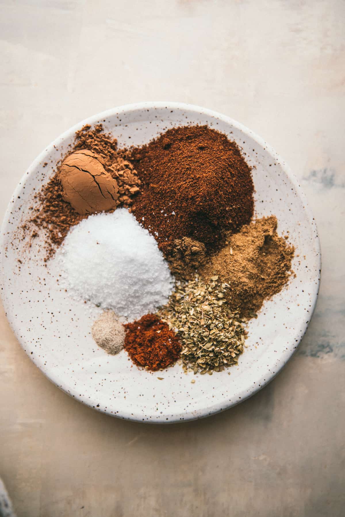 close up of spices on a plate